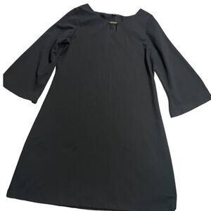 Sharagano Womens Sz 12 Split Neckline Bell Sleeve Pullover Shift Dress Black LBD